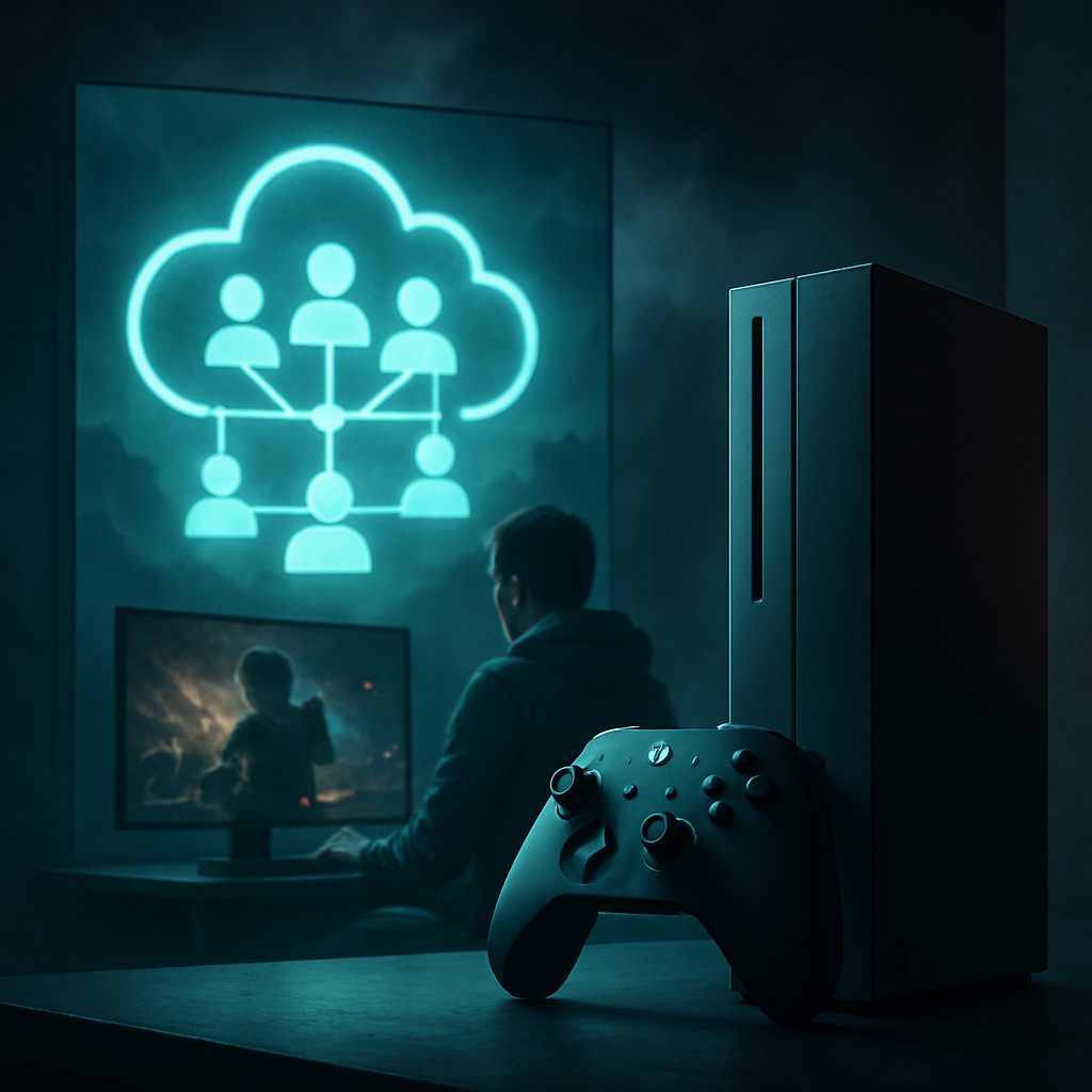 Illustrazione editoriale per l'approfondimento: Microsoft ridisegna Xbox: meno esclusività, più abbonamenti e un ecosistema più largo